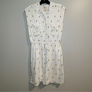 JAPNA Pineapple Sleeveless Button down White Shirt Dress